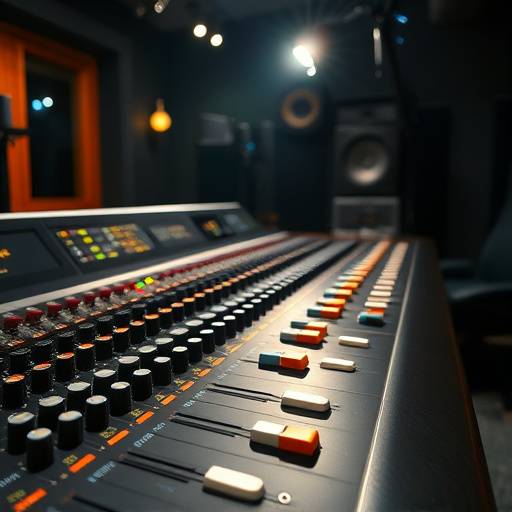 Mesa de mixagem com equalizadores e faders